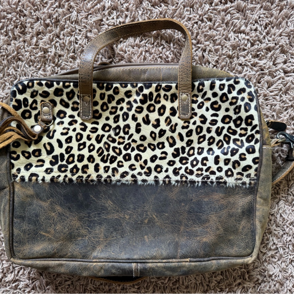 Myra leopard hair-on shoulder laptop bag/briefcase/computer bag